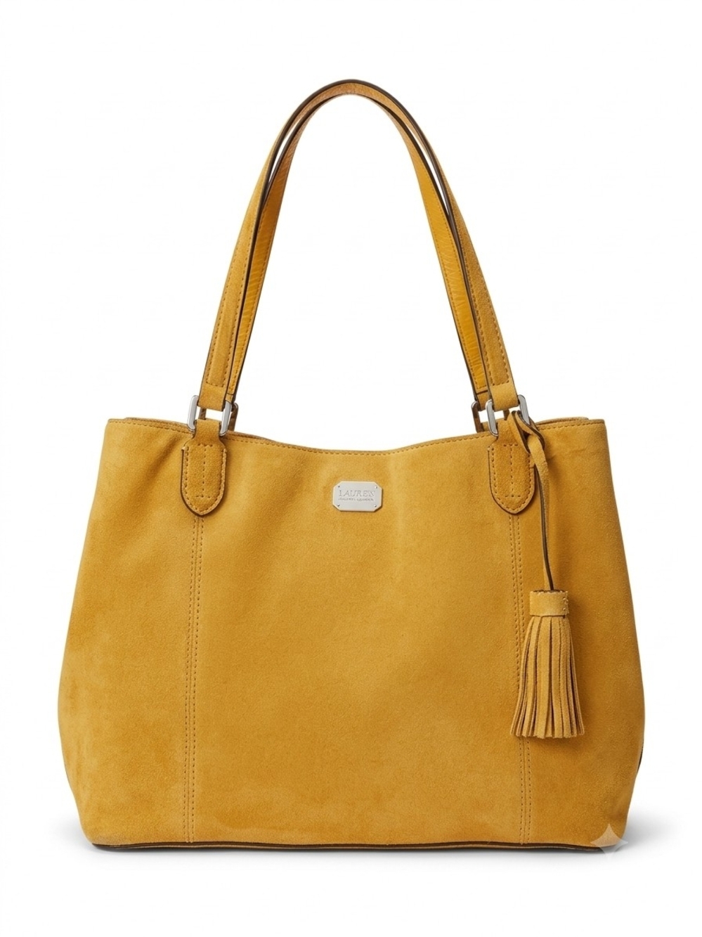 Lauren Ralph Lauren Mustard Yellow Suede Tote/Shoulder Handbag Fringe Tassel